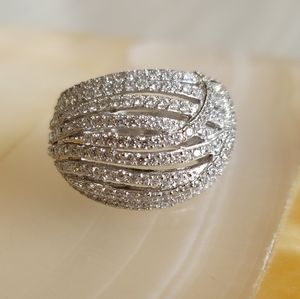 Sterling Silver Multi Row Dome CZ .925 Ring sz6